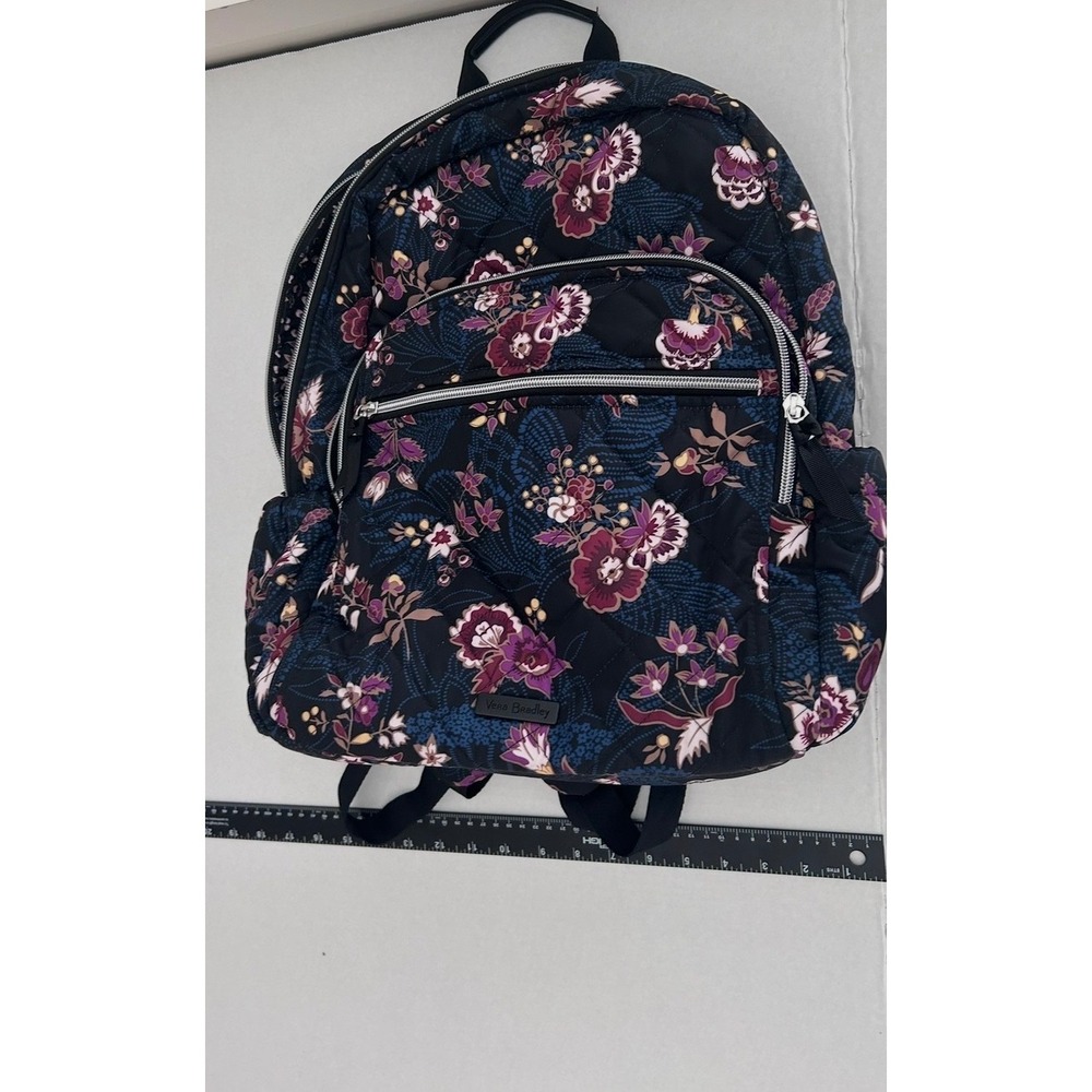 Vera Bradley XL Campus Backpack Women Black Felicity Floral Excellent Quilted - Picture 12 of 16